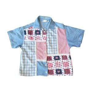 Victoria Jones Woman’s Vintage Floral Patchwork Button Up Top Petite Medium